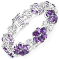 Pear Purple Amethyst Prong Silver Floral Cluster Tennis Bracelet by Fine Color Jewels