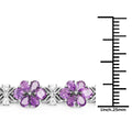 Pear Purple Amethyst Prong Silver Floral Cluster Tennis Bracelet by Fine Color Jewels