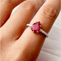 Pear Red Lab Grown Ruby Prong Silver Teardrop Solitaire Ring by Fine Color Jewels