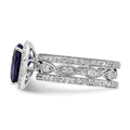 Pear Shaped Created Sapphire Sterling Silver Teardrop Halo Pave Engagement Ring by Fine Color Jewels