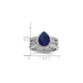 Pear Shaped Created Sapphire Sterling Silver Teardrop Halo Pave Engagement Ring by Fine Color Jewels