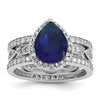 Pear Shaped Created Sapphire Sterling Silver Teardrop Halo Pave Engagement Ring