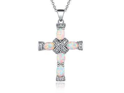 Peermont Genuine Fire Opal and Diamond Accent Cross Necklace by DailySale