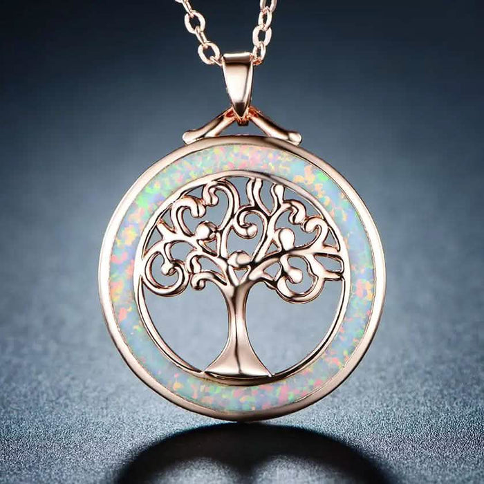 Peermont Tree of Life Necklace in White Fire Opal and Rose Gold Plating by DailySale