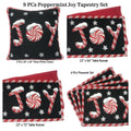 DaDa Bedding Set of 8 Pieces Peppermint Joy Holiday Table Tapestry - 4 Placemats, 2 Table Runners, 2 Throw Pillow Covers (12904) by DaDalogy Bedding Collection