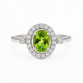 2.48 Ct Oval Green Peridot and White Topaz Prong Silver halo Engagement Ring by Fine Color Jewels