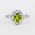 2.48 Ct Oval Green Peridot and White Topaz Prong Silver halo Engagement Ring by Fine Color Jewels