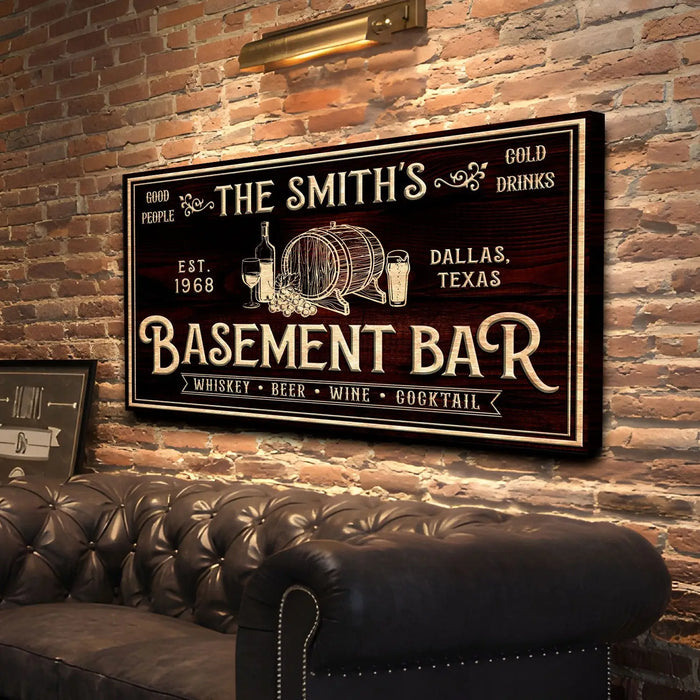 Personalized Basement Bar Sign by Tailored Canvases