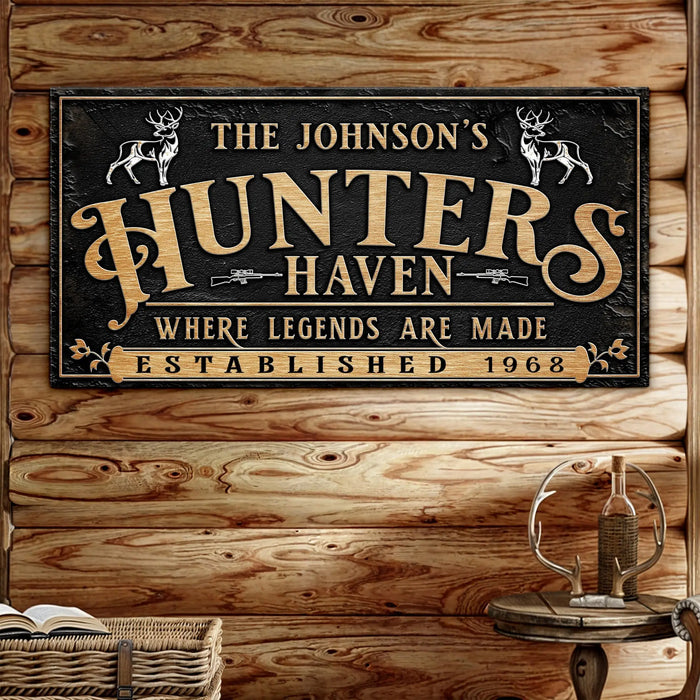 Personalized Hunters Haven Family Sign II by Tailored Canvases