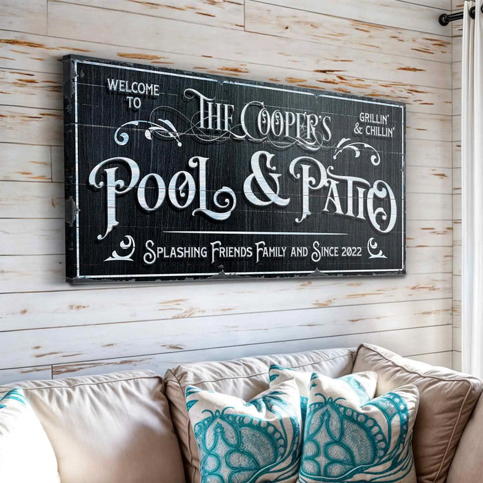 Personalized Pool Sign Black and White by Tailored Canvases
