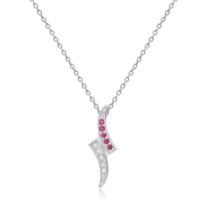 Petite Round cut Genuine Ruby Pendant Necklace with White Sapphire by Fine Color Jewels