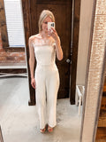 Tube Front Feather Jumpsuit - White by Boutique 23
