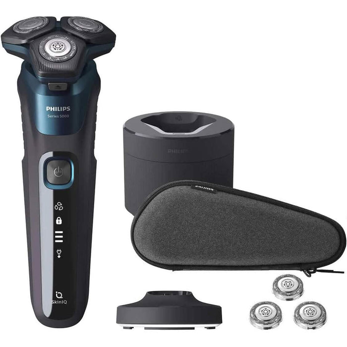 Philips Wet & Dry Shaver 5000 with SkinIQ Tech + Shave Heads, Charging & Cleaning Base (Refurbished) by DailySale