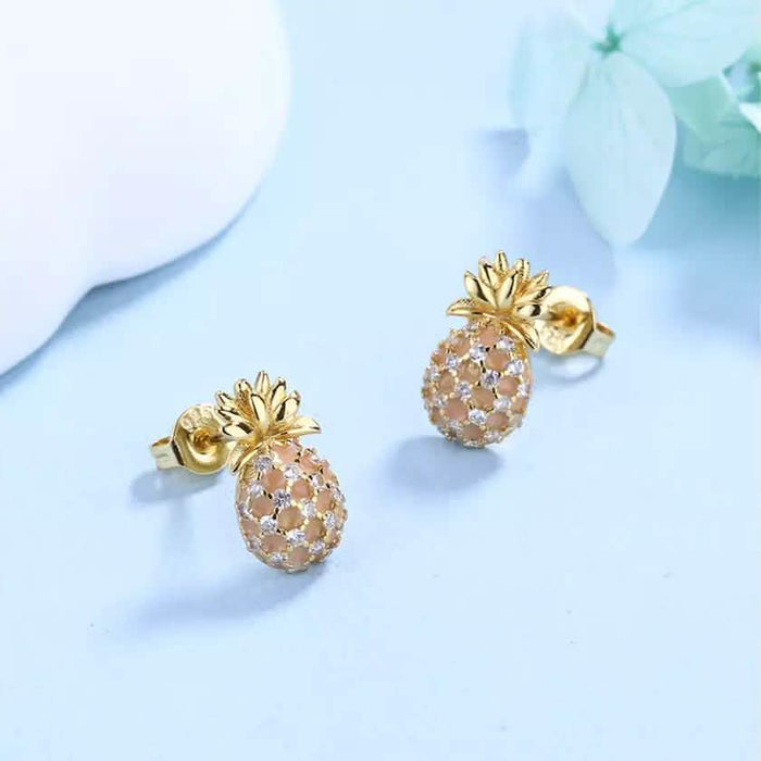 Pineapple Studs with Swarovski Crystals in 18k Gold by DailySale