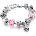 Pink Crystal Love Heart Bead Glass Charm Bracelet with Extender by DailySale