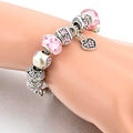 Pink Crystal Love Heart Bead Glass Charm Bracelet with Extender by DailySale