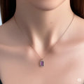 Pink Gold Emerald Cut Amethyst Pendant Necklace by Fine Color Jewels