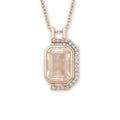 Pink Gold Rose Quartz Emerald Cut Pendant Necklace by Fine Color Jewels