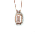 Pink Gold Rose Quartz Emerald Cut Pendant Necklace by Fine Color Jewels