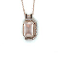 Pink Gold Rose Quartz Emerald Cut Pendant Necklace by Fine Color Jewels
