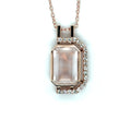 Pink Gold Rose Quartz Emerald Cut Pendant Necklace by Fine Color Jewels