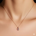 Pink Gold Rose Quartz Emerald Cut Pendant Necklace by Fine Color Jewels