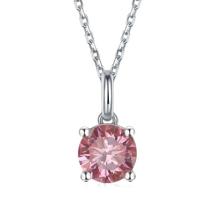 Pink Moissanite Solitiare Necklace by Fine Color Jewels