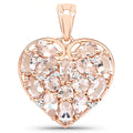 Pink Morganite Prong 18K Rose Gold Over Silver Heart Cluster Pendant Necklace by Fine Color Jewels