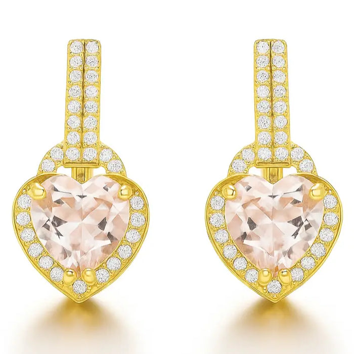 Pink Natural Rose Quartz Sterling Silver Heart Earrings by Fine Color Jewels