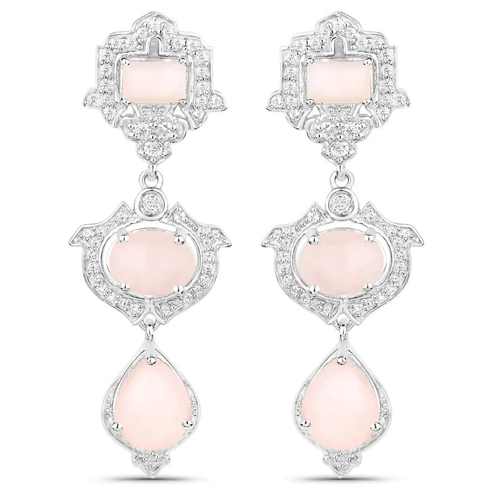 Pink Opal Bezel Sterling Silver Drop Dangle Earrings by Fine Color Jewels