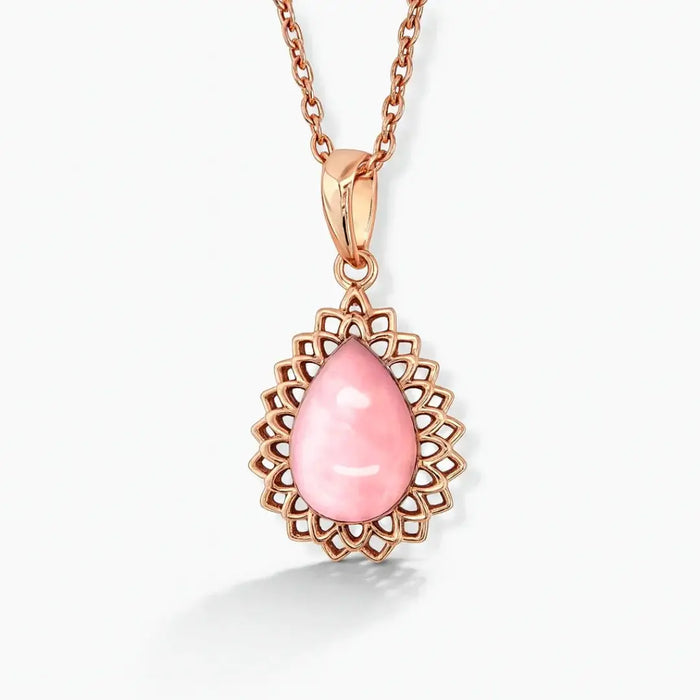Pink Opal Teardrop Pendant Necklace by Fine Color Jewels
