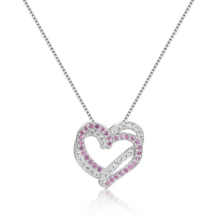 Pink Sapphire Open Heart Necklace by Fine Color Jewels