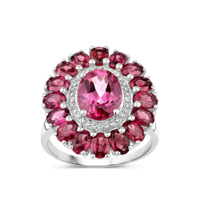 Pink Topaz and Garnet Flower Ring by Fine Color Jewels