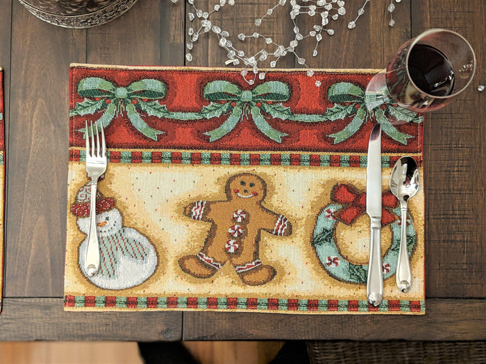 DaDa Bedding Set of 4-Pieces Gingerbread Sweets Holiday Woven Tapestry Placemats 13” x 19” (12917) by DaDalogy Bedding Collection