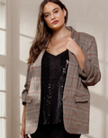 Plaid Collared Blazer - Taupe by Boutique 23