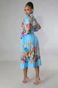 Pleated Print Long Sleeve Mid-Calf Lapel Standard-Waist Pullover Dress by Fasheabe