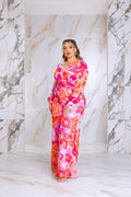 Plus Size Floral Print Jumpsuit with Long Bishop Split Sleeves - Pink by Fasheabe