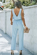 Pocketed Chambray Sleeveless Jumpsuit by Boutique 23