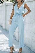 Pocketed Chambray Sleeveless Jumpsuit by Boutique 23