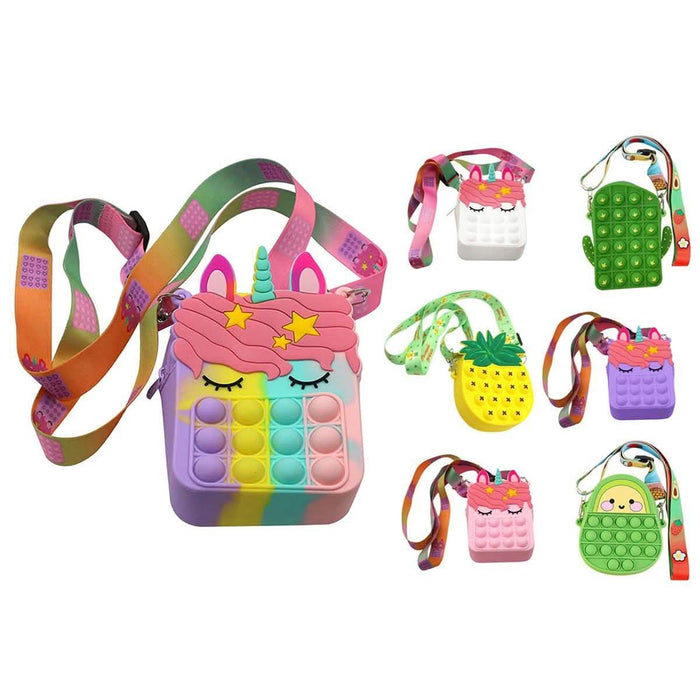 Pop-It Bubble Unicorn And Fruits Fidget Crossbody Handbag Purse by DailySale