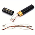 Portable Presbyopia Reading Glasses with Pen Tube Case - Unisex, Metal Frame, Spring Hinge, +1.00~+4.00, Plastic Lens by DailySale