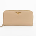 Prada Beige Leather Round Zipper Long Wallet #1878 by Bolt Boutique