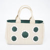 Prada Beige x Green Canapa Canvas x Satin Flower Tote Bag #2265