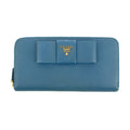 Prada Blue Saffiano Leather Long Bow Zip Around Wallet #3427 by Bolt Boutique