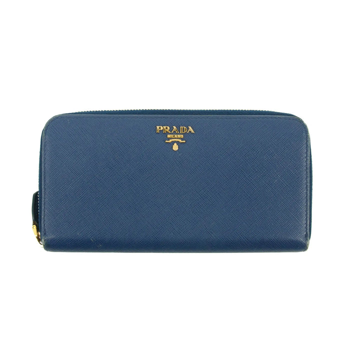Prada Blue Saffiano Leather Zip Around Wallet #3599 by Bolt Boutique