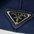 Prada Canvas Canapa Logo Tote Navy Blue Small #3054 by Bolt Boutique