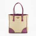 Prada Canvas x Leather Beige x Purple Tote Bag #1743 by Bolt Boutique
