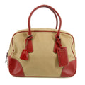 Prada Cinghiale Trimmed Canapa Handbag Beige / Red #2850 by Bolt Boutique