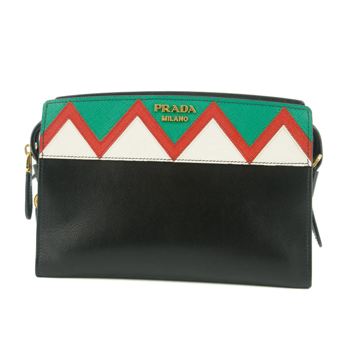 Prada City Calf Saffiano Esplanade Crossbody Bag Black Rosso #5269 by Bolt Boutique