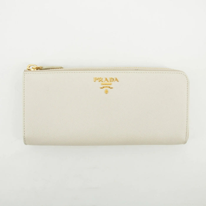 Prada Ivory Saffiano Leather L-shaped Zipper Long Wallet #2632 by Bolt Boutique